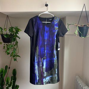 Simply Vera Abstract Blue and Black Dress, Size Small